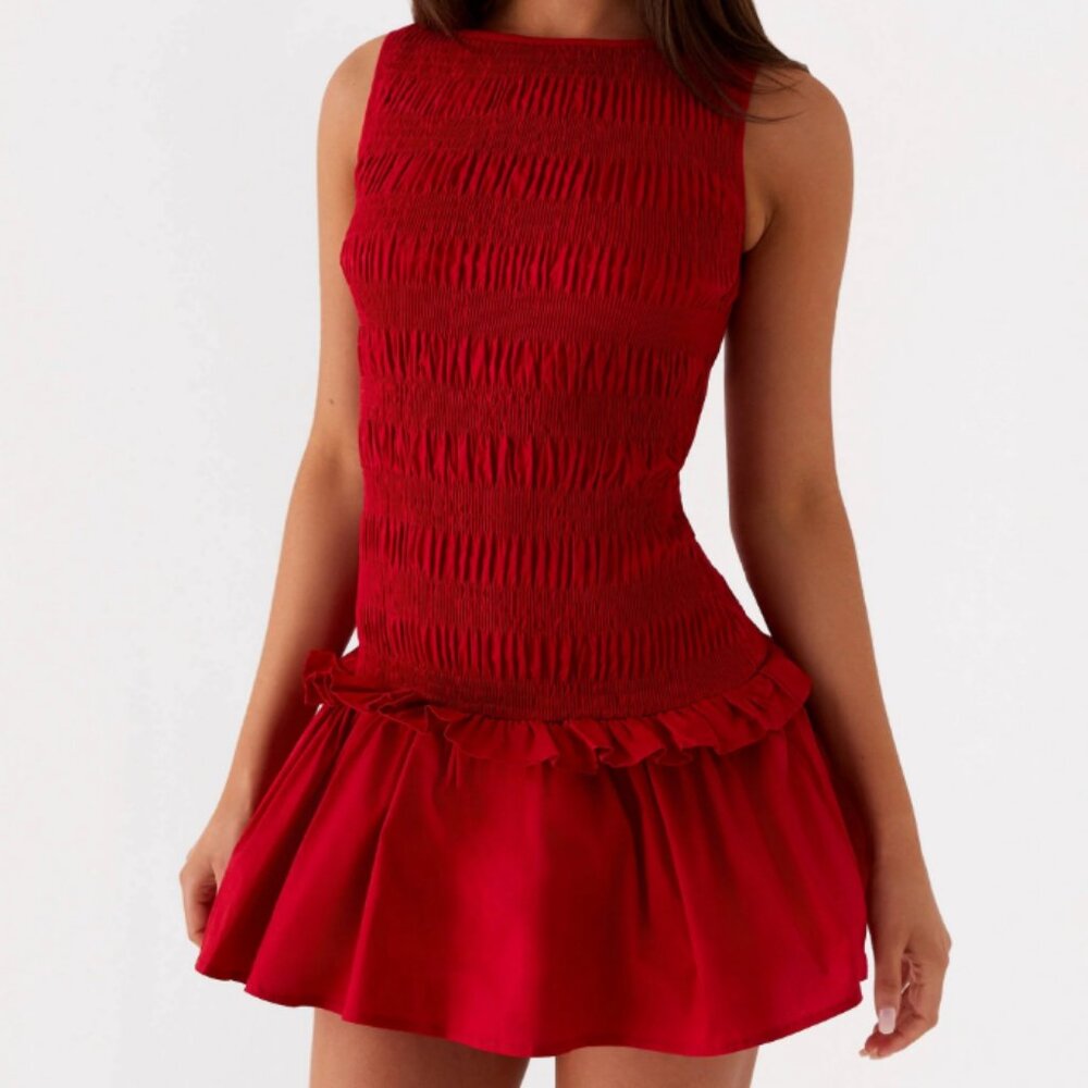 Peppermayo Exclusive - Garden Kisses Shirred Mini Dress Red